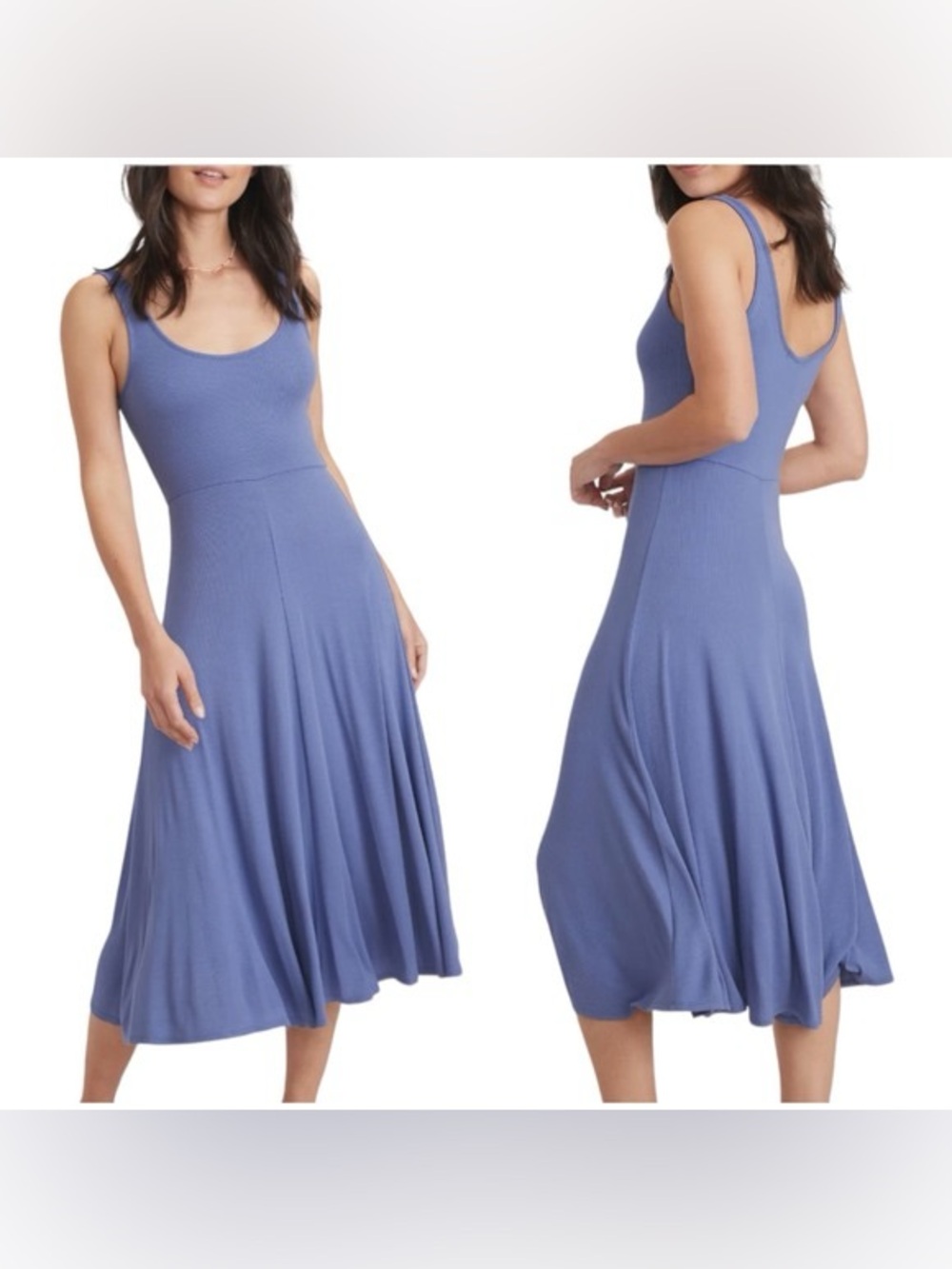 Marine Layer Dress Midi Lexi Ribbed Fit & Flare Blue Medium M